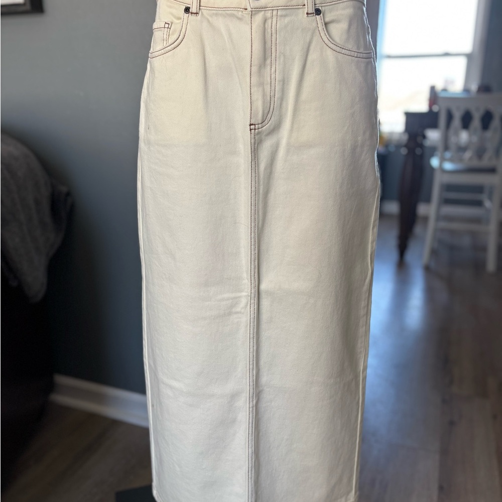 Cream Denim Straight Skirt